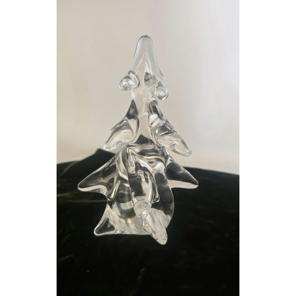 Vintage Crystal Glass Christmas Tree Sculpture Signed Schneider France 5.5"